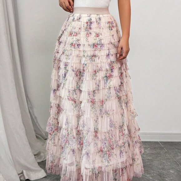 Multicolor Boho Women's Romantic Floral Mesh Skirt - Picture 6 of 8